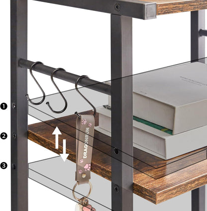 YMYNY Mobiler Druckerwagen 3 Ablagen Höhenverstellbar mit Rollen 44×30×82CM Braun