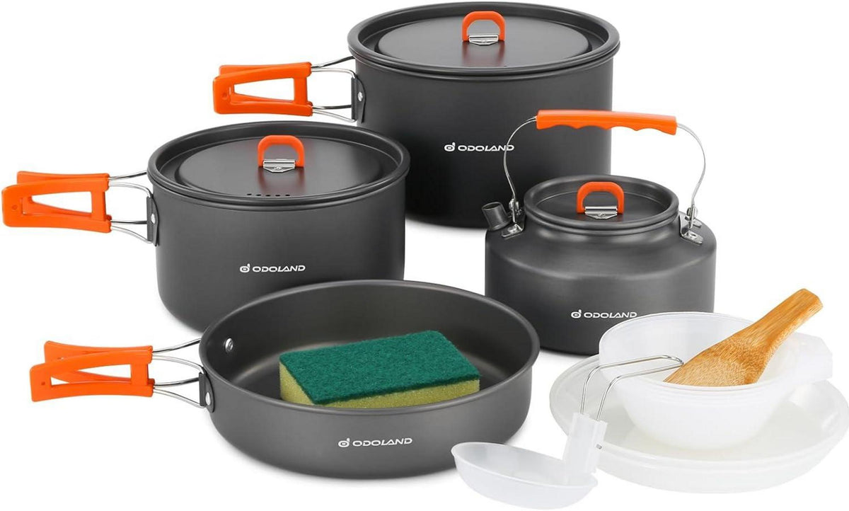 Odoland Camping Kochgeschirr Set 15-teilig Outdoor Aluminium