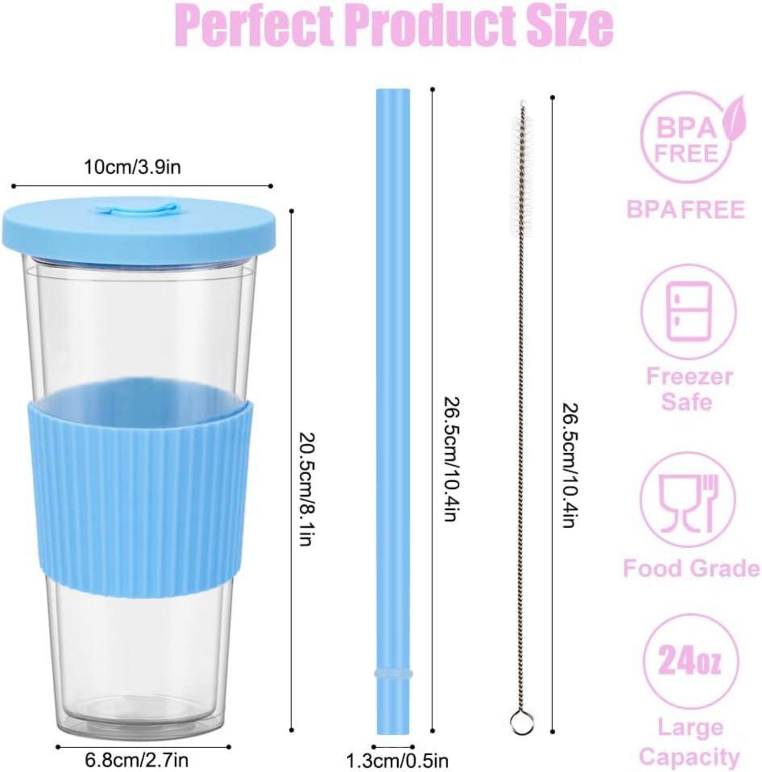 Bubble Tea Becher 24oz mit Deckel und Strohhalm 2er Set