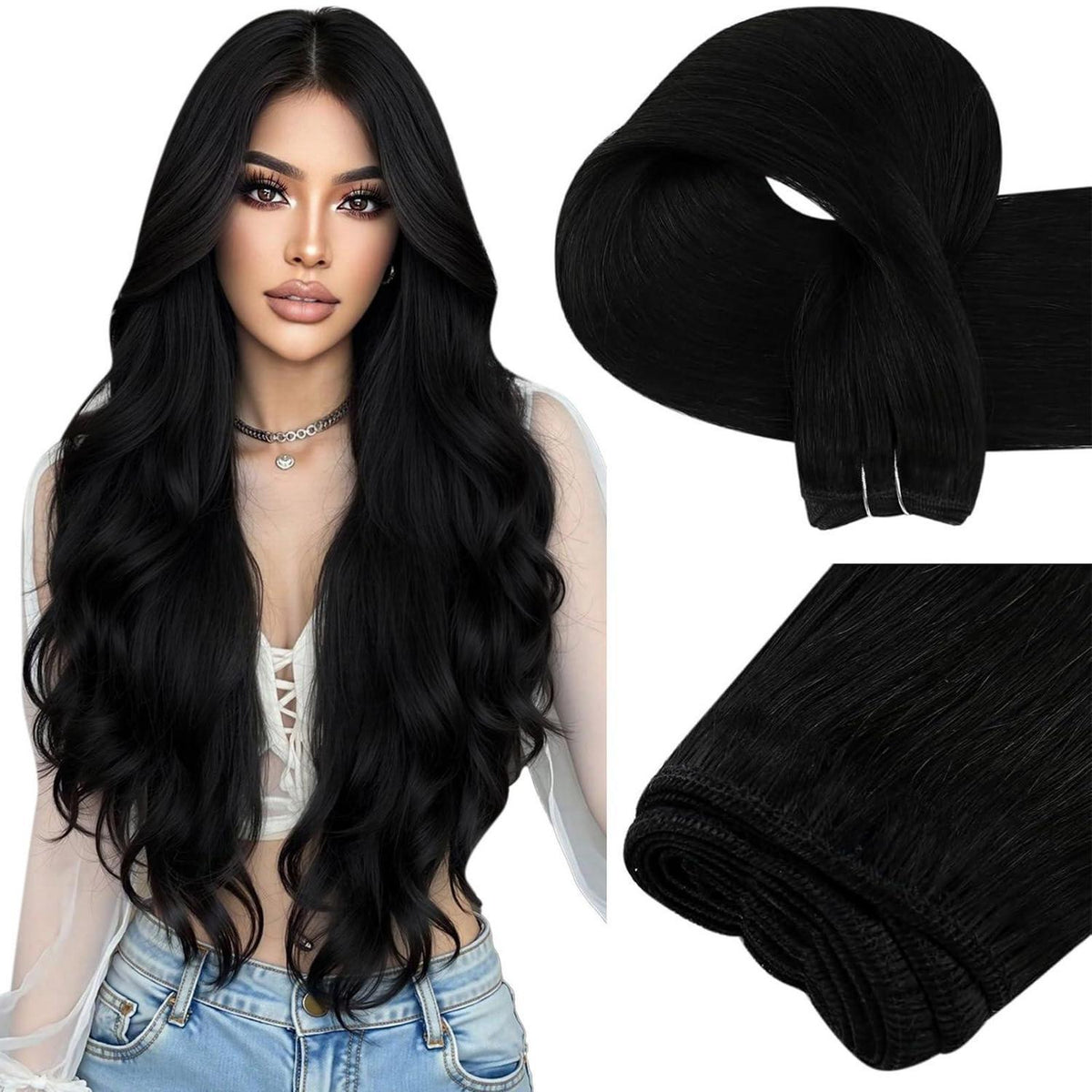 Echthaar Tressen 55 cm Schwarz – Zum Einnähen & Stylen