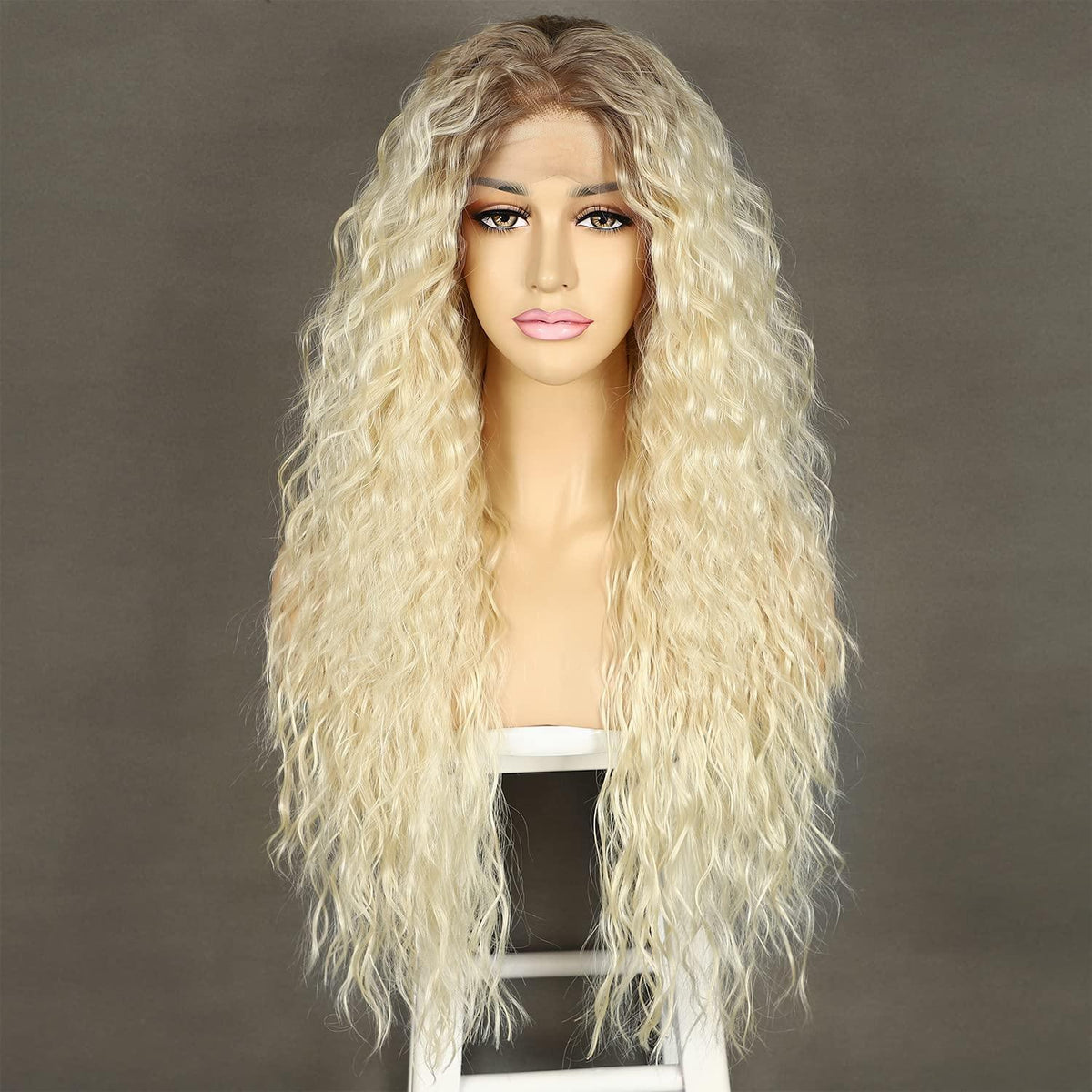 Blond Lockenperücke 613 Spitze Front Synthetisch 26 Zoll