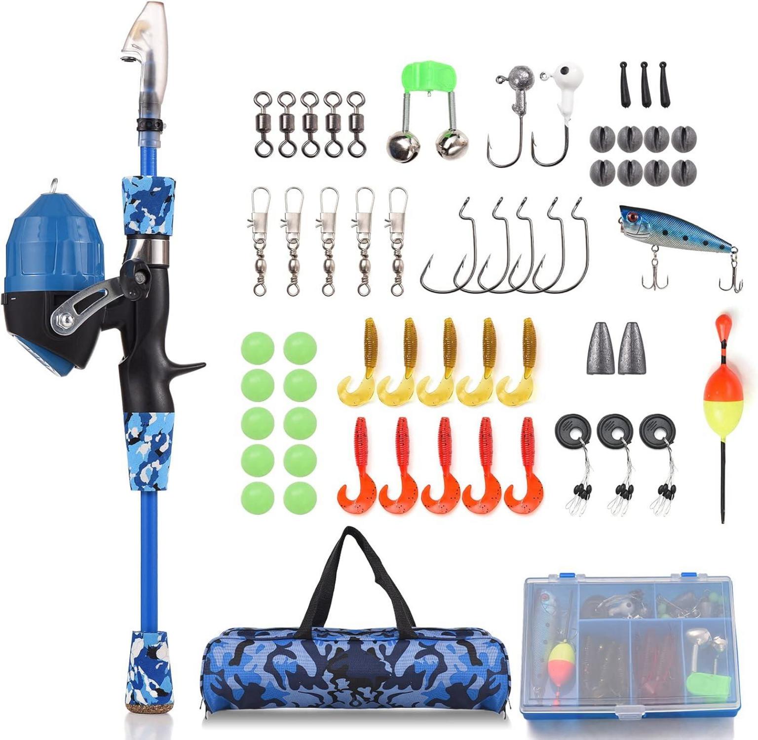 Kinder Angelset Teleskop Angelrute Angelrolle Köder Tragetasche 1.5m Blue