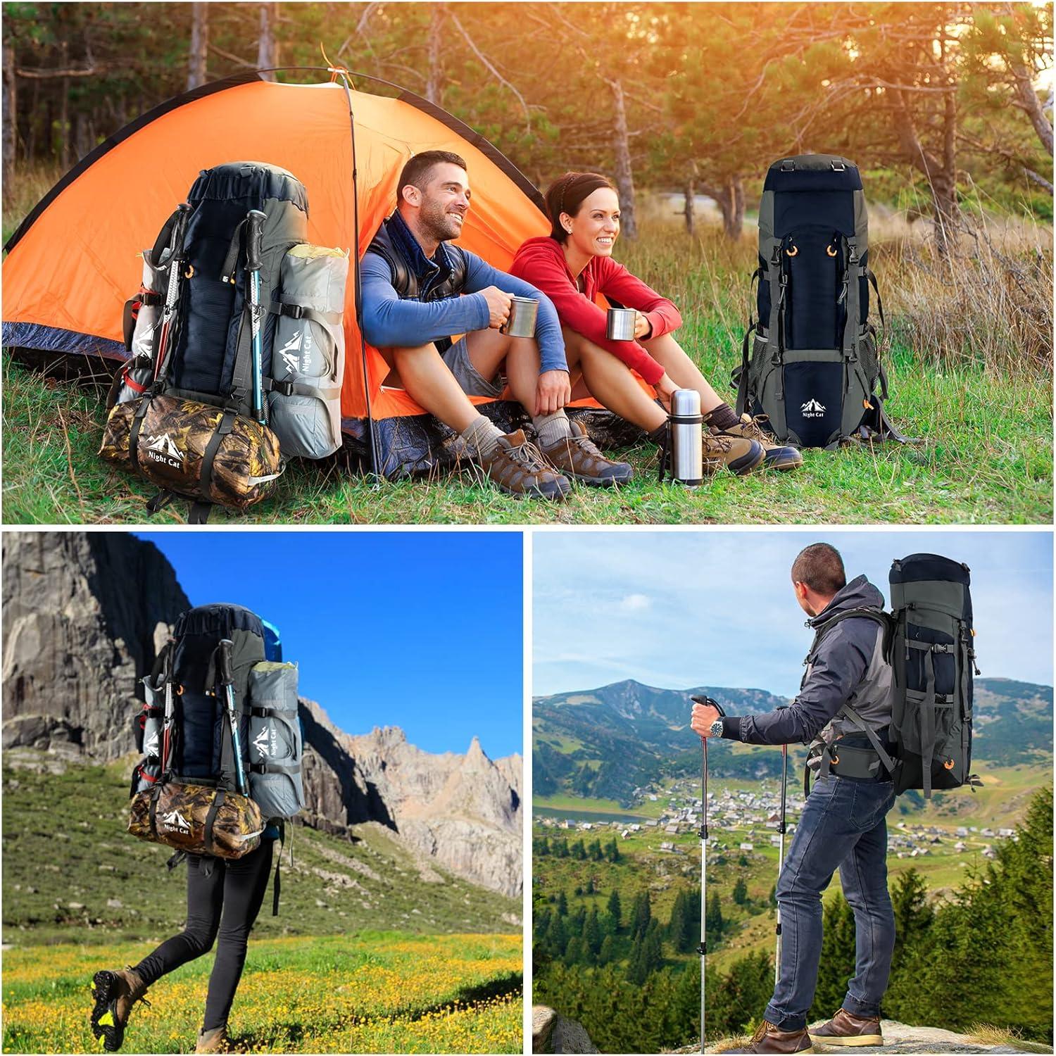 Wanderrucksack 70L Night Cat Trekkingrucksack Herren Damen Blau