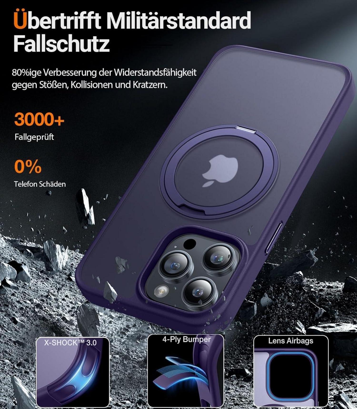 TORRAS 360° Magnetischer Ring Ständer iPhone 14 Pro Max Hülle MagSafe dunkellila