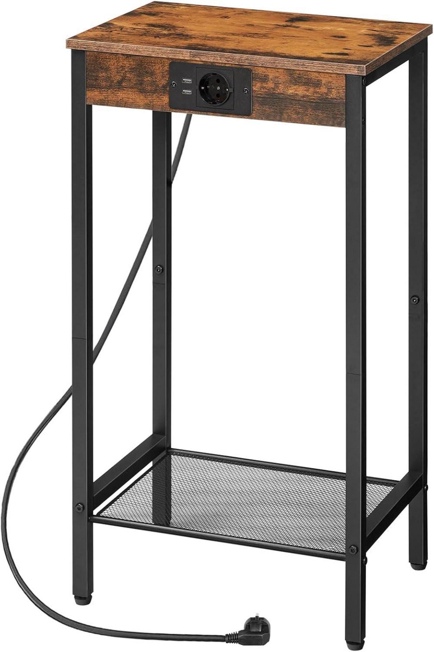 Beistelltisch mit Ladestation und Netzablage Vintagebraun/Schwarz