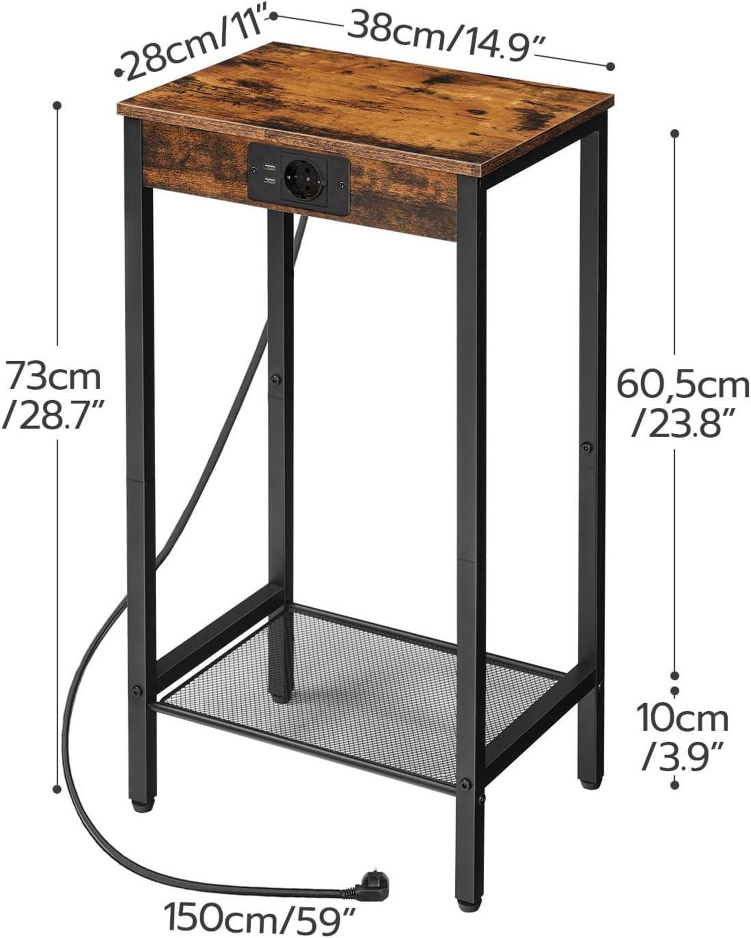 Beistelltisch mit Ladestation und Netzablage Vintagebraun/Schwarz