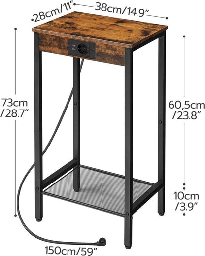 Beistelltisch mit Ladestation und Netzablage Vintagebraun/Schwarz