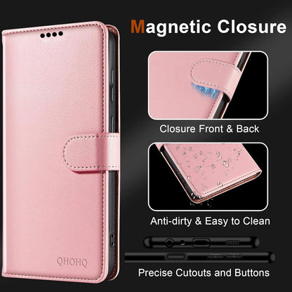 QHOHQ Samsung Galaxy A54 5G Hülle + 2 Panzer Glas - Rosa Flip Case