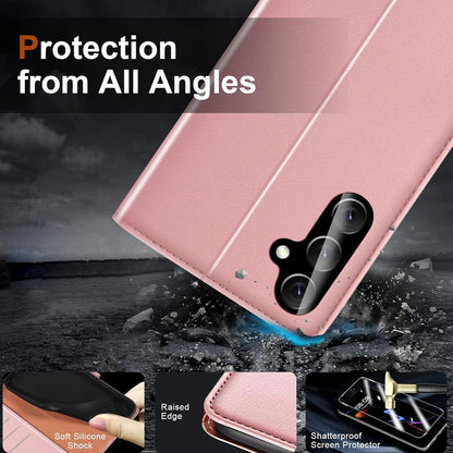 Handyhülle für Samsung Galaxy A54 5G + 2 Panzerglas Schutz, Rosa PU Flip Case