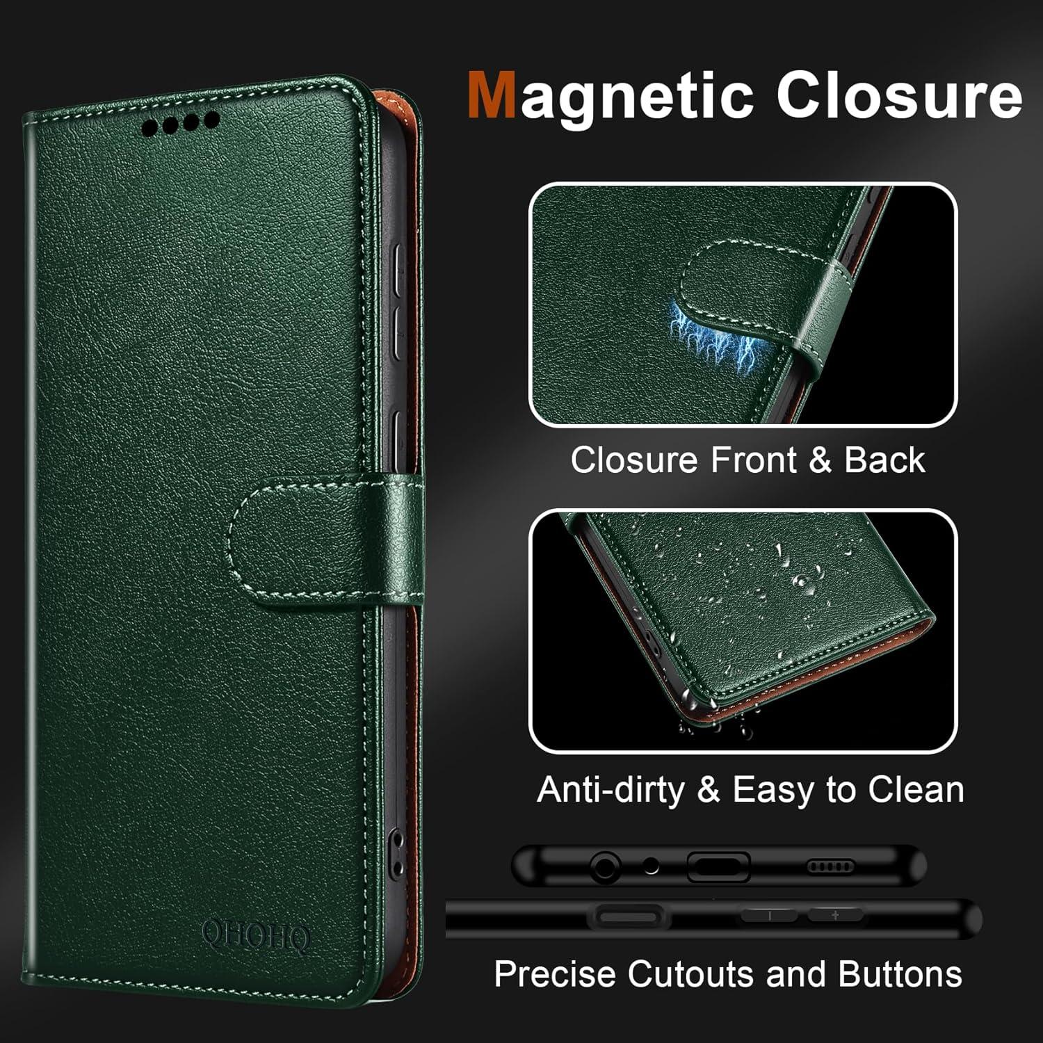 QHOHQ Samsung Galaxy A54 5G Hülle + 2 Panzer Schutzglas - Grün Magnetisches Flip Case