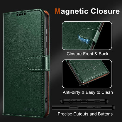 QHOHQ Samsung Galaxy A54 5G Hülle + 2 Panzer Schutzglas - Grün Magnetisches Flip Case