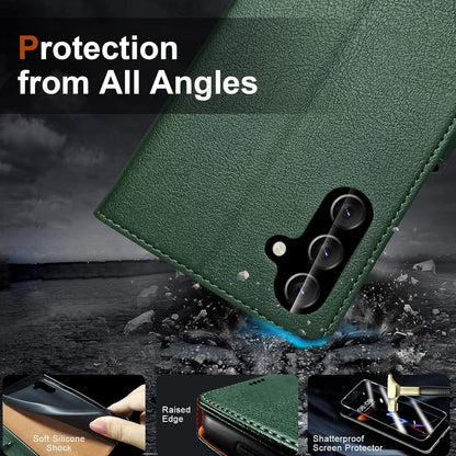 Handyhülle Samsung Galaxy A54 5G PU Schutzhülle + 2x Panzer Glas Grün RFID