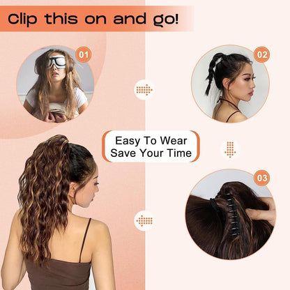 Welliges Pferdeschwanz Haarteil blond mit Klemme – 45cm Kunsthaar