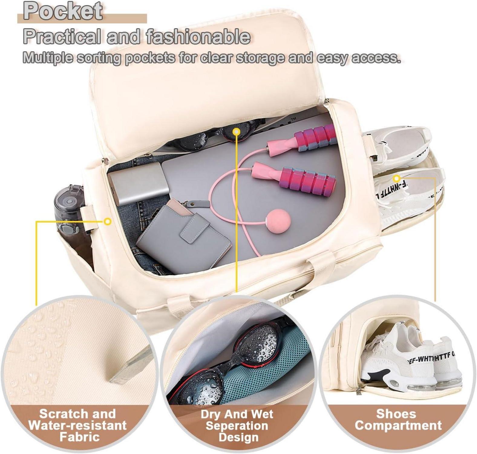 35L Faltbare Damen Sporttasche mit Schuh- und Nassfach, Weekender Gym
