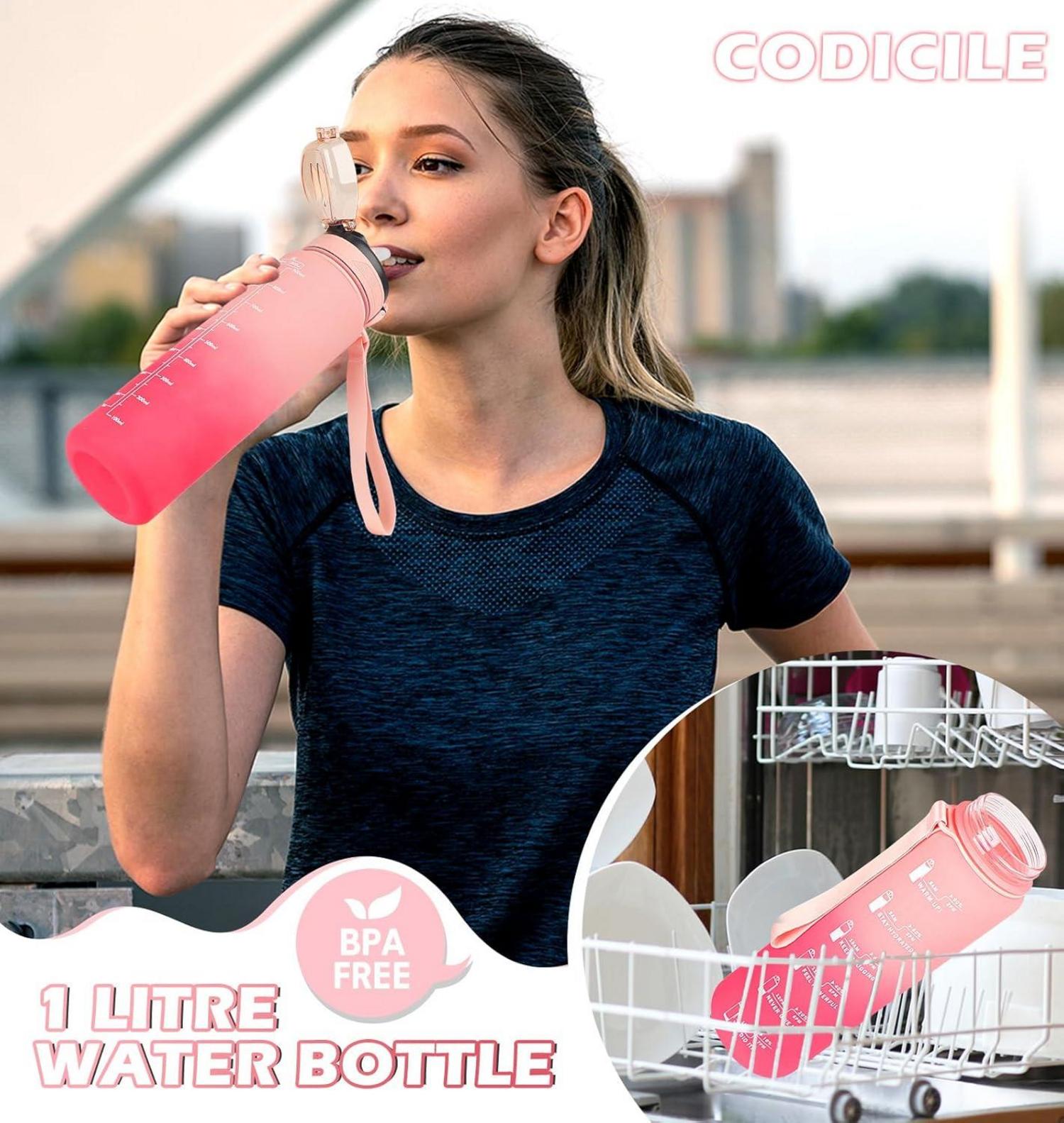 Sport Trinkflasche 1l Strohhalm Zeitmarkierung Spülmaschinenfest Rosa
