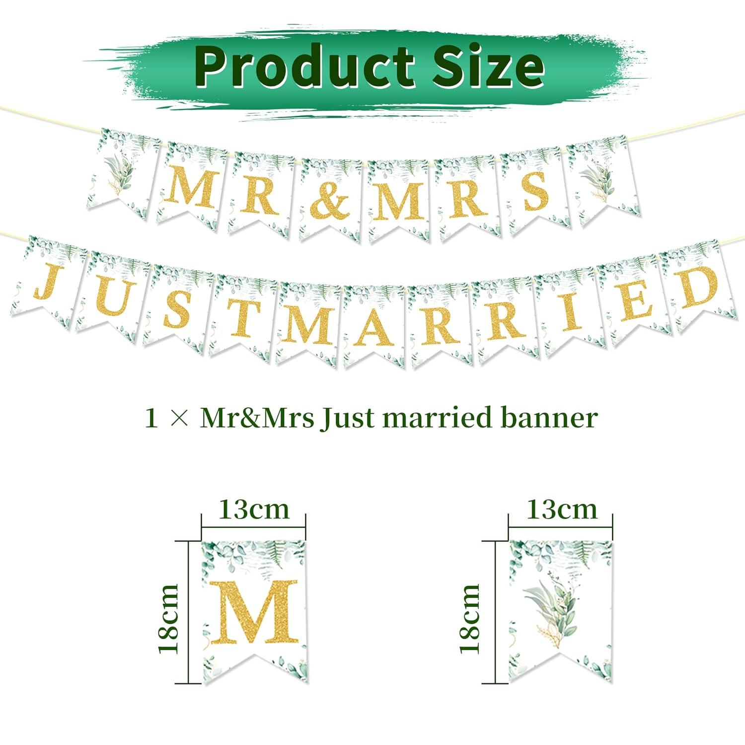 Hochzeit Just Married Deko Set Eukalyptus Grün Banner Ballons
