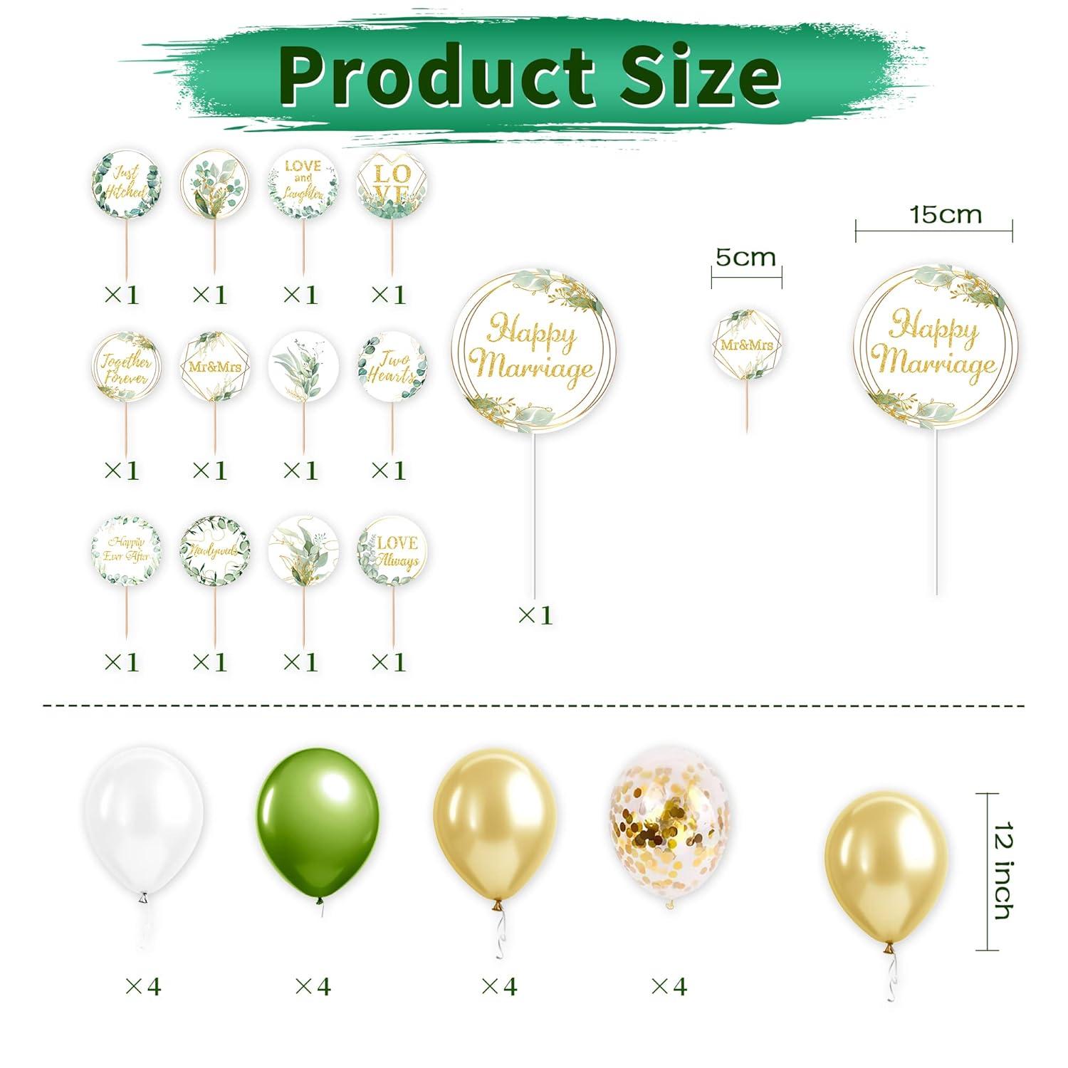 Just Married Hochzeit Deko Set Eukalyptus Grün Luftballons Wimpelkette Vintage