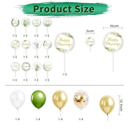 Just Married Hochzeit Deko Set Eukalyptus Grün Luftballons Wimpelkette Vintage