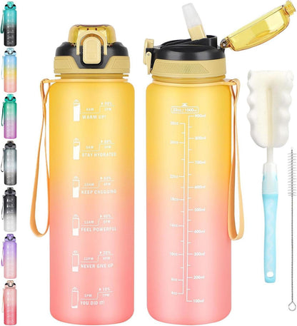 Sport Trinkflasche 1l mit Strohhalm und Zeitmarkierung