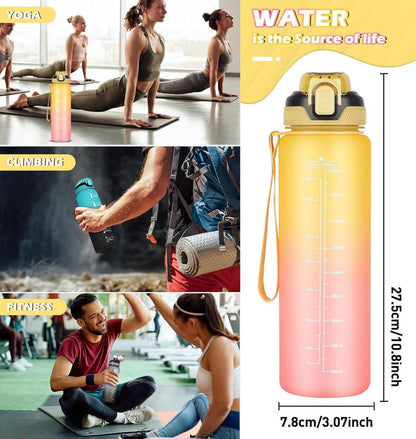 Sport Trinkflasche 1l mit Zeitmarkierung, Strohhalm, Spülmaschinenfest