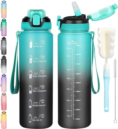 Sport Trinkflasche 1l mit Strohhalm und Zeitmarkierung