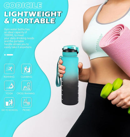 Codicile Trinkflasche 1l Motivational Wasserflasche Sport Bürsten inklusive