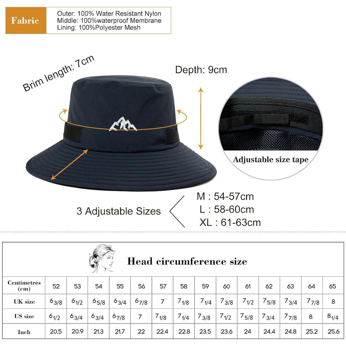 Wasserdichter Bucket Hut – Outdoor, Wandern, Golf, UPF 50+