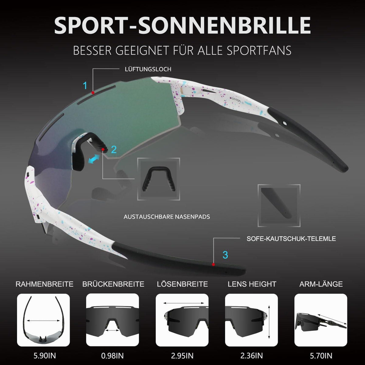 Polarisierte Sport-Sonnenbrille UV400 Wechselgläser Outdoor-Sportarten
