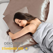 Satin Kissenbezug 40x60 Braun 2 Stück mit Haargummis