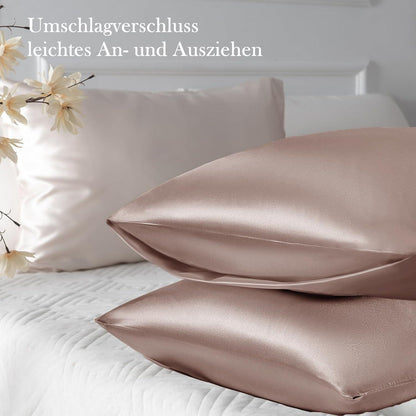 Satin Kissenbezug 40x60 Braun mit Haargummis