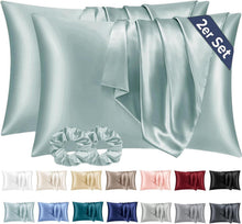2er Set Satin Kissenbezug 50x80 Grün Haargummis Silky Soft