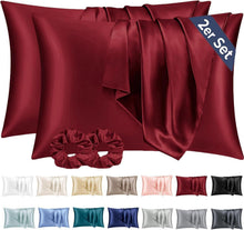 Satin Kissenbezug 2er-Set 40x60 Weinrot Haargummis