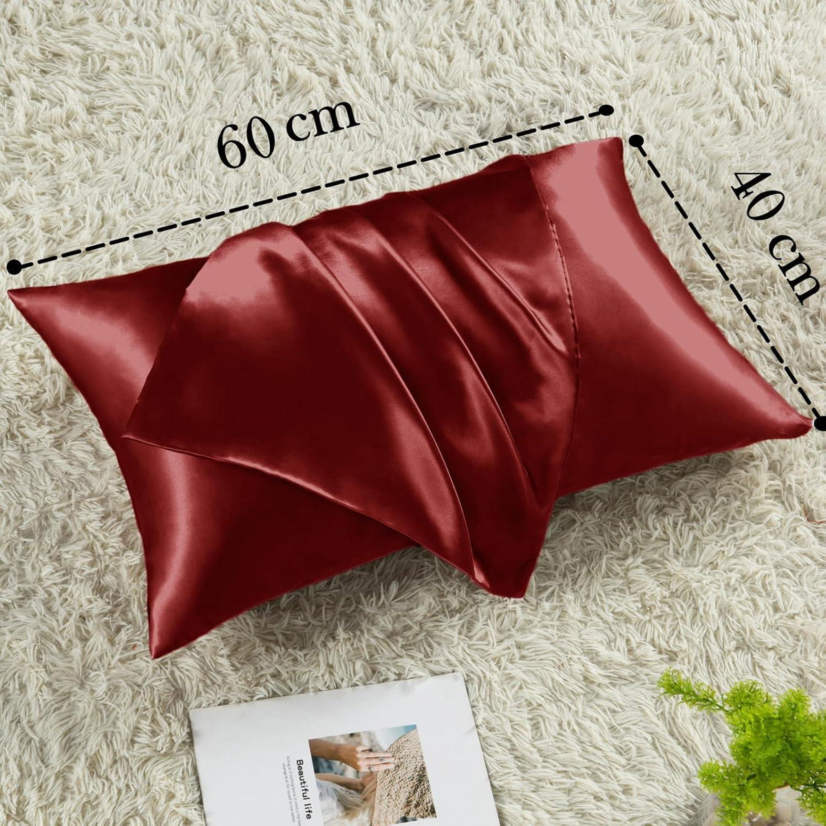 Vielit Satin Kissenbezug 40x60 Rot 2er-Set Haargummis