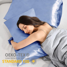 Satin Kissenbezug 40x60 Blau 2er-Set Haargummis