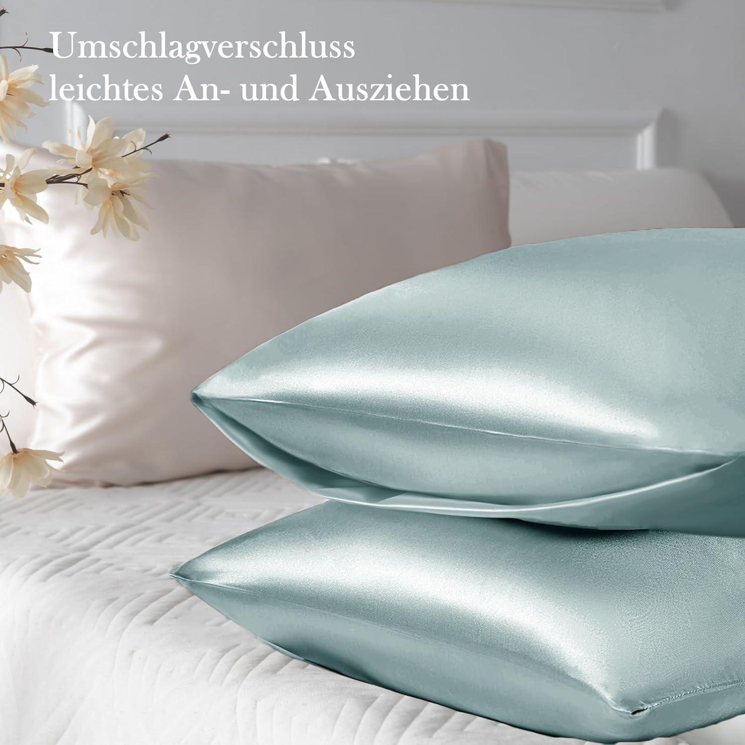 Satin Kissenbezug 40x60 Grün Haargummis 2er-Set Satinmaschinenwaschbar