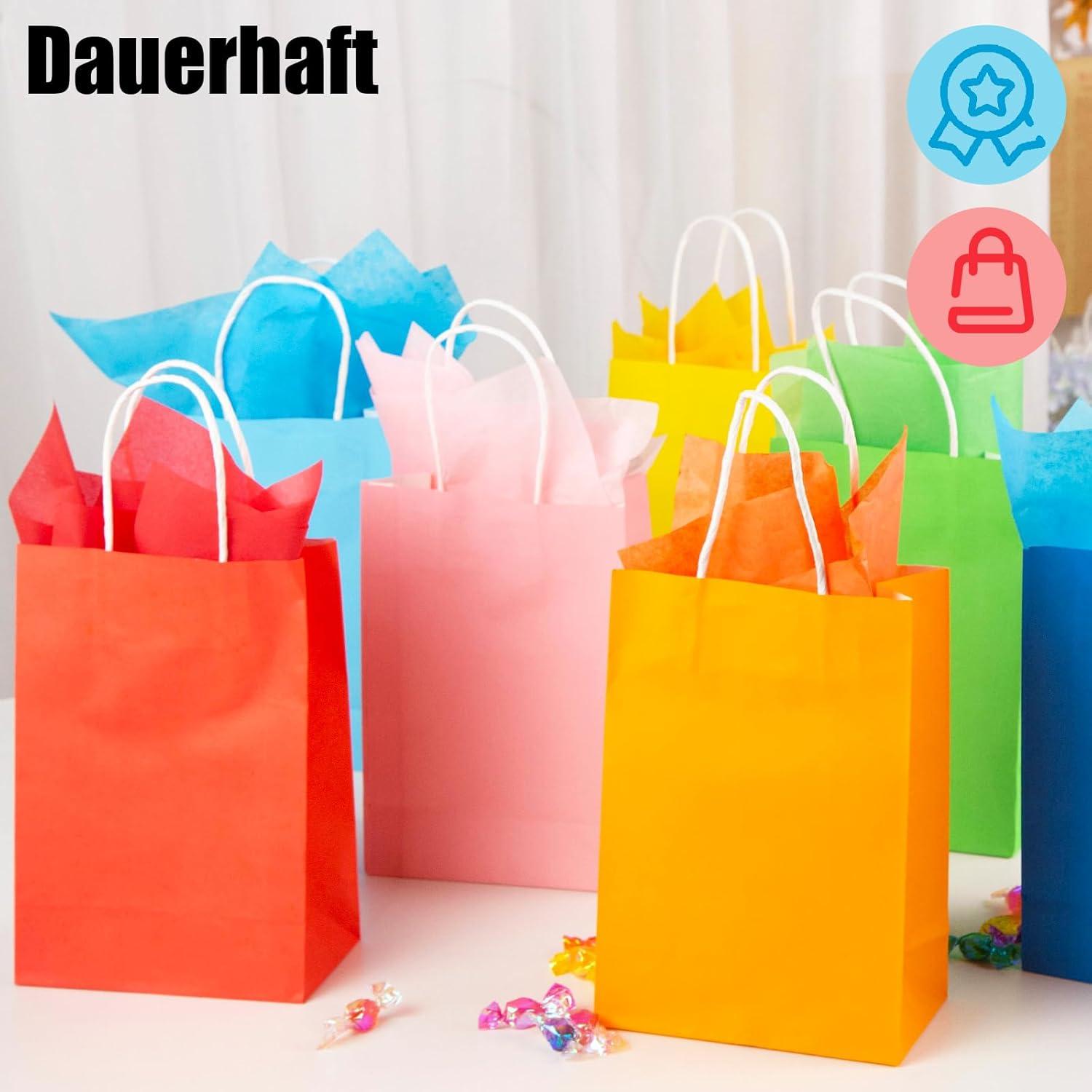 26er Set Bunte Kraftpapiertüten Geschenktüten 20x14x7cm