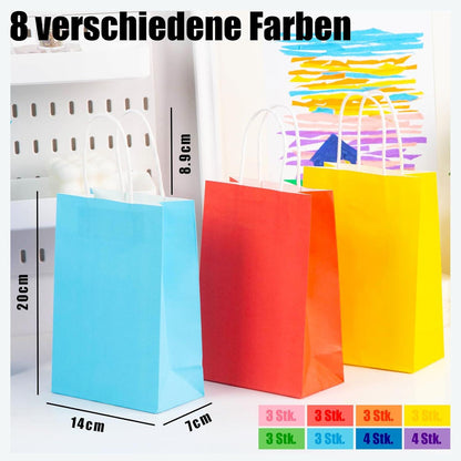 Kraftpapiertüten 26 Stück 20x14x7 cm Mehrfarbig mit Henkel