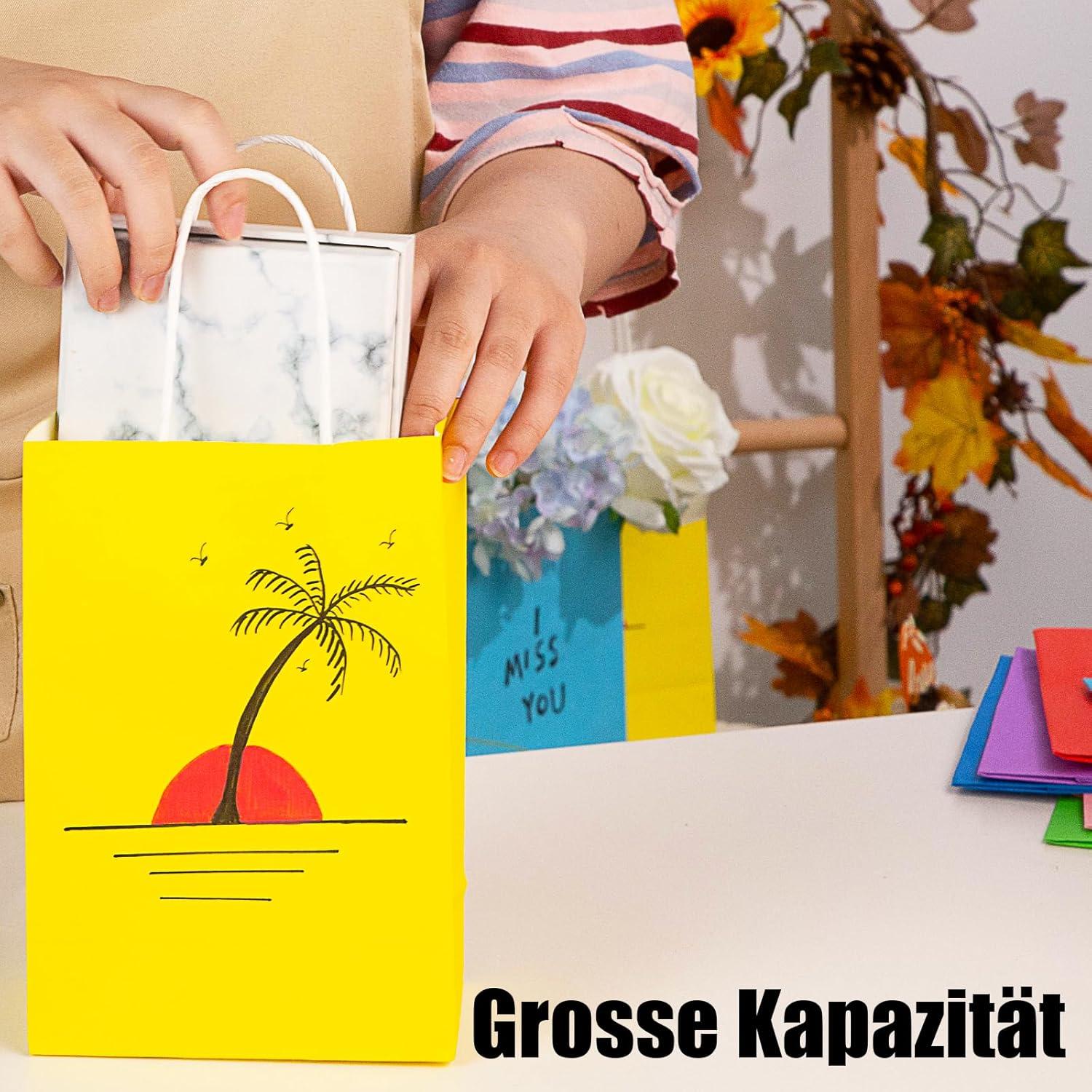 26er Pack Kraftpapiertüten mit Henkel, bunt, 20x14x7 cm - Geschenktüten