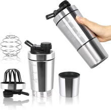 Protein Shaker Edelstahl 700+200ml Pulverfach Kugel Schüttler