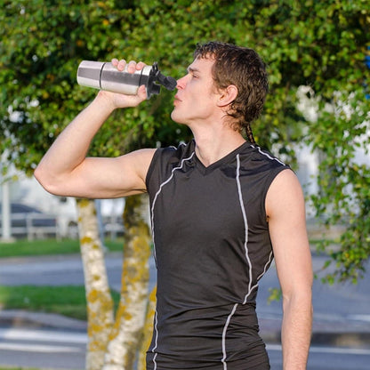 Protein Shaker 700+200ml Edelstahl Eiweiß Becher Pulverfach Kalibrierung