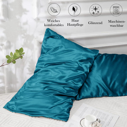 Satin Kissenbezug 40x60 Petrol Satin Kopfkissenhülle 2er Set Blue Green