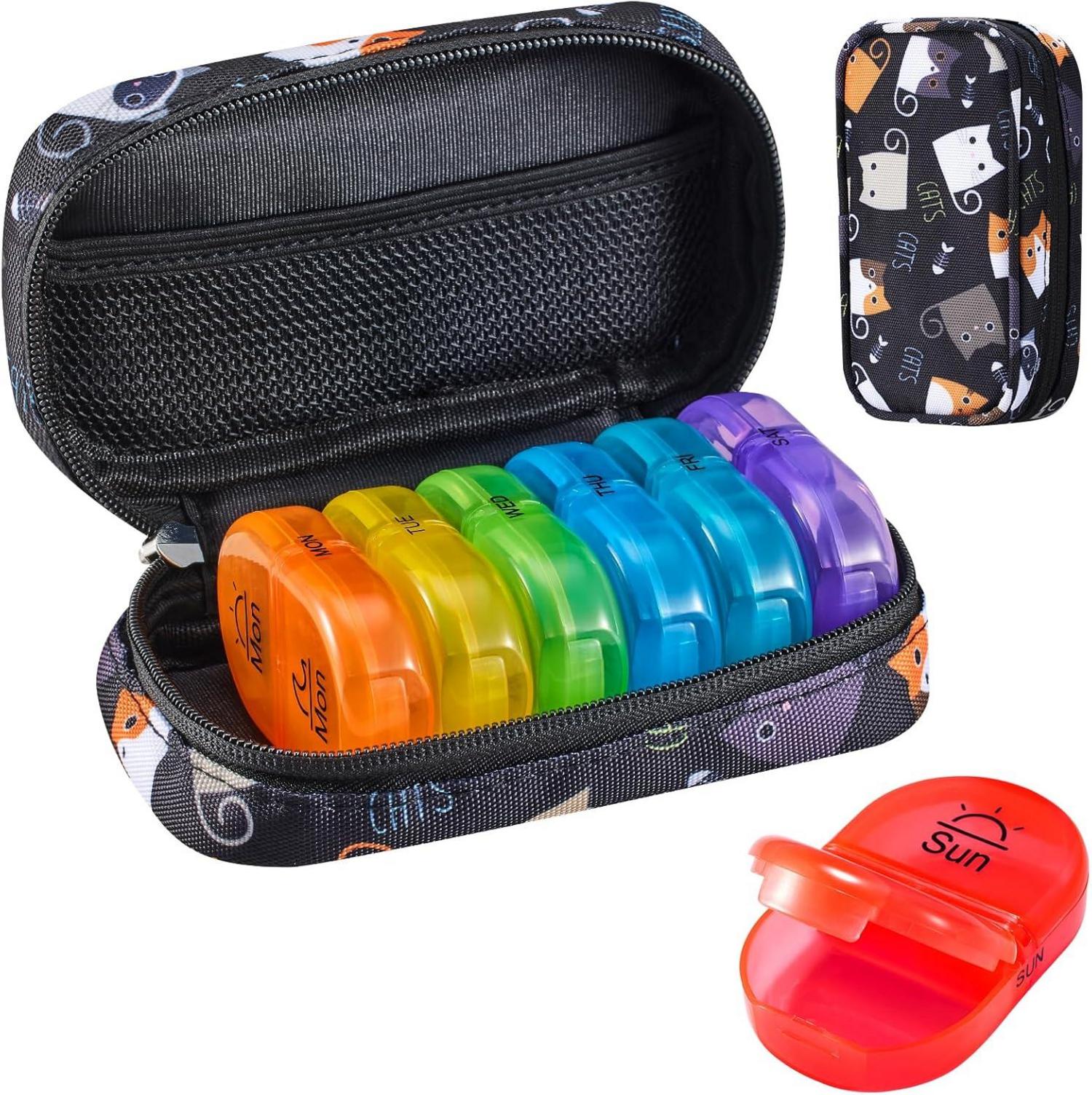 Tablettenbox 7 Tage Regenbogen Pillendose Organizer Canvas Tasche