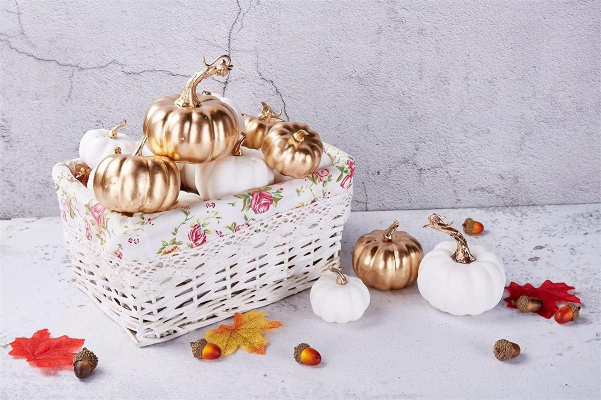 16er Pack Herbst Kürbisse Ernte Weiß Gold für Deko Halloween Thanksgiving