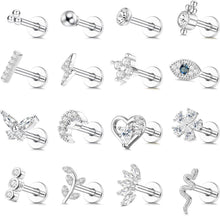16 Stück Helix Tragus Piercing Knorpel Ohrringe Set CZ Silber