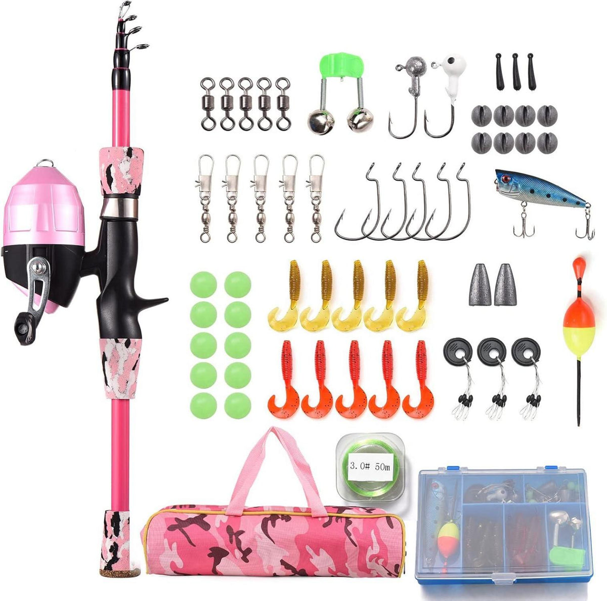 Kinder Angelset Teleskop 1.5m Rute Rolle Köder Set Pink