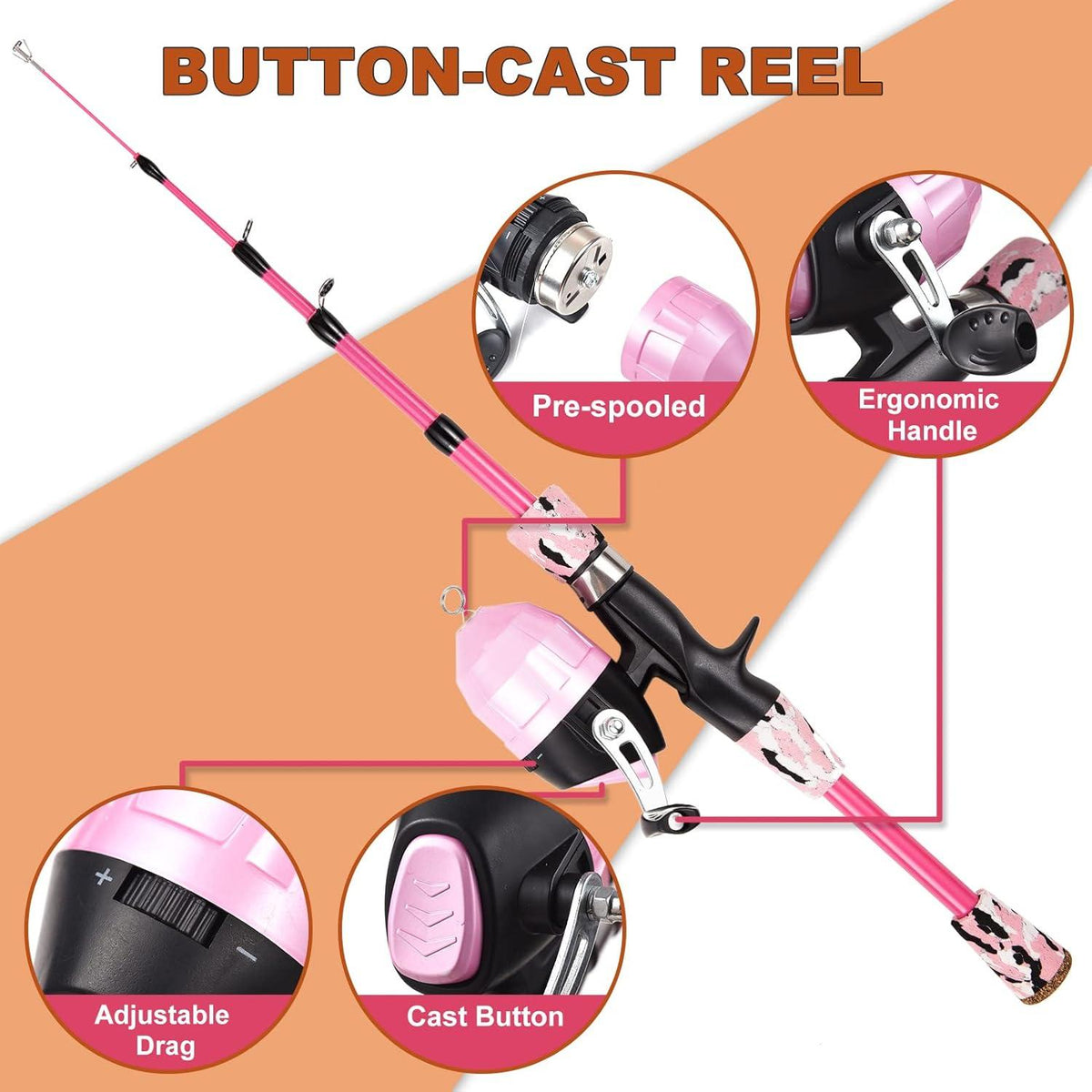 Kinder Angelset Teleskop-Angelrute und Angelrolle Set Pink