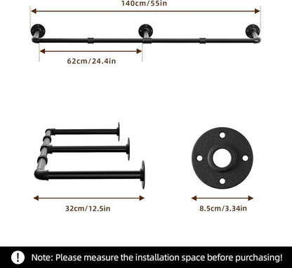 Vintage Kleiderständer 140cm Wandmontage Industrial Rohr Platzsparend