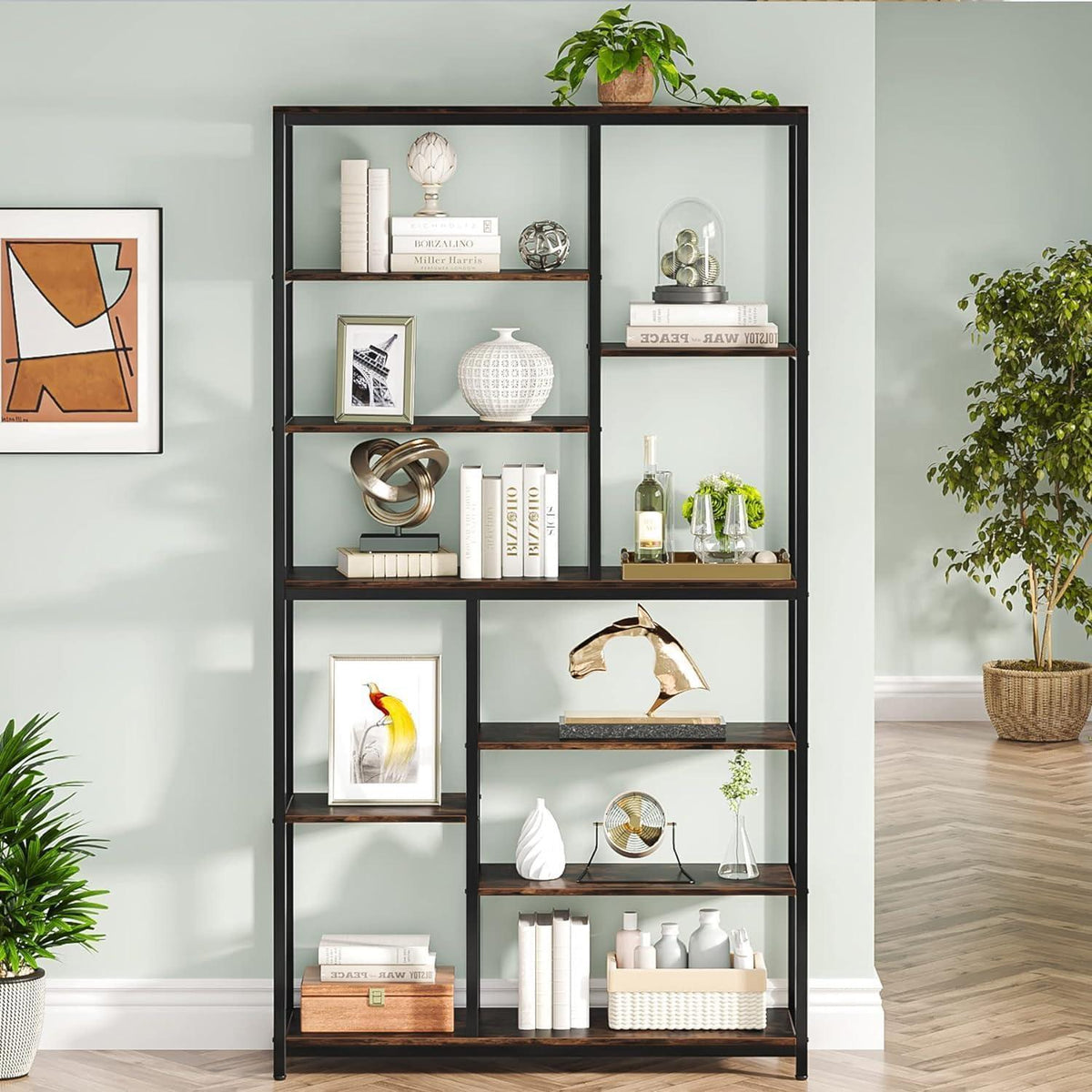 Tribesigns Bücherregal 2er Set, Rustikales Braun, 200cm hoch