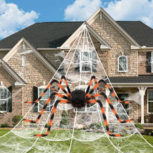 Halloween Deko Set: Riesenspinne mit Spinnennetz - Gruselige Spinne