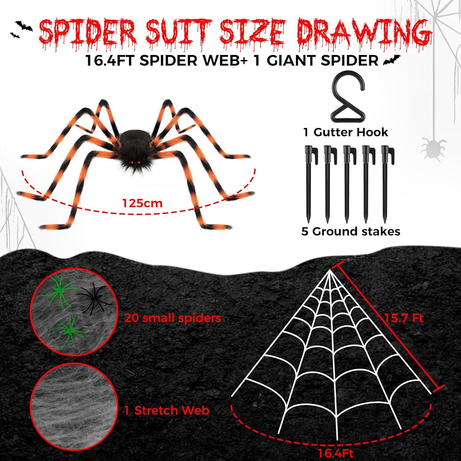 Halloween Deko Set: Riesenspinne mit Spinnennetz - Gruselige Spinne